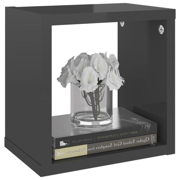 vidaXL &Eacute;tag&egrave;res cube murales 4 pcs gris brillant 22x15x22 cm
