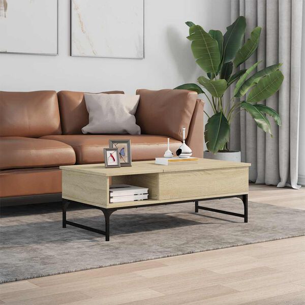 vidaXL Table basse ch&ecirc;ne sonoma 100x50x35cm bois d'ing&eacute;nierie et m&eacute;tal