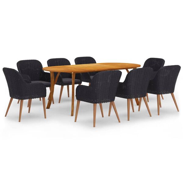 vidaXL Ensemble &agrave; manger de jardin 9 pcs Noir