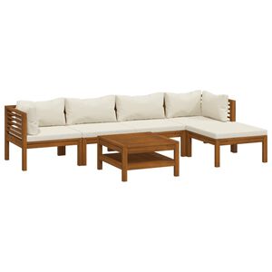vidaXL Salon de jardin 6 pcs avec coussin cr&egrave;me Bois d'acacia solide
