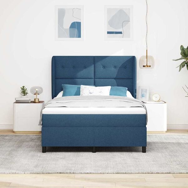 vidaXL Lit &agrave; ressorts avec matelas Bleu 140 x 190 cm tissu