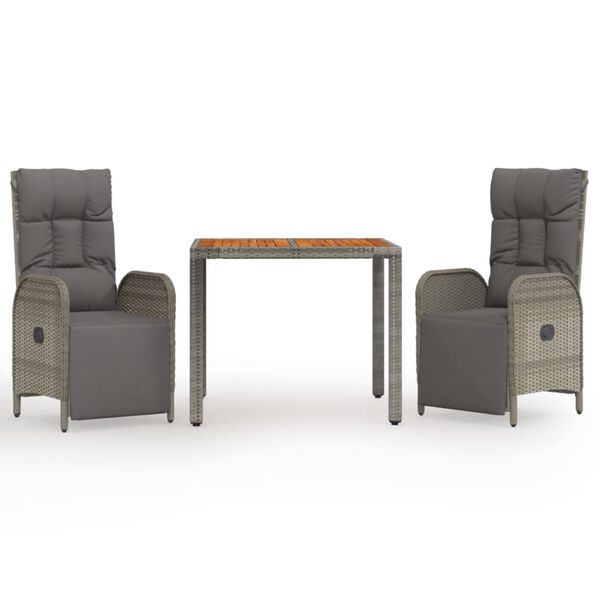 vidaXL Ensemble &agrave; manger de jardin 3 pcs coussins gris r&eacute;sine tress&eacute;e