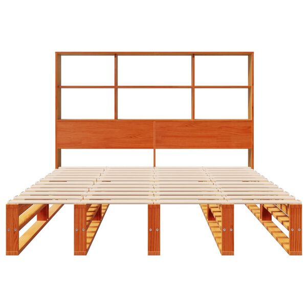 vidaXL Lit biblioth&egrave;que sans matelas cire marron 135x190cm bois massif
