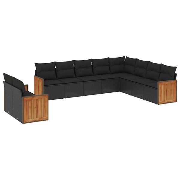 vidaXL Salon de jardin 10 pcs avec coussins noir r&eacute;sine tress&eacute;e