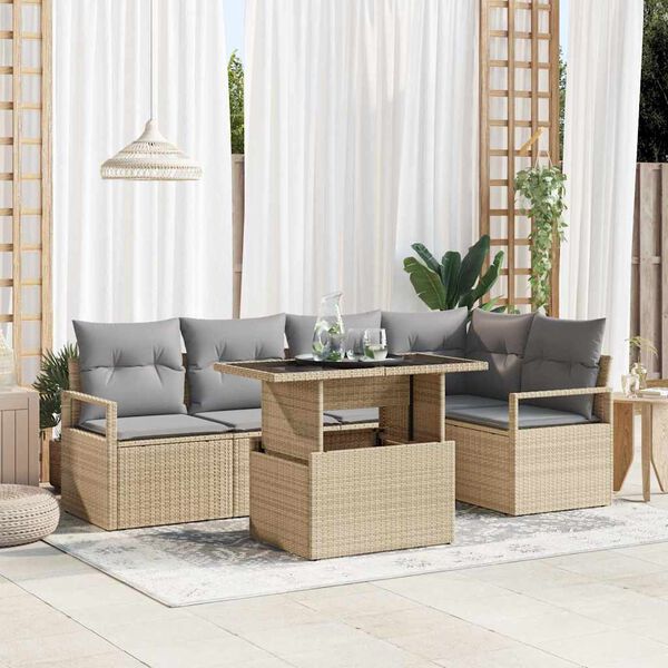 vidaXL Ensemble de canap&eacute; de jardin 6 pcs Beige et Gris clair