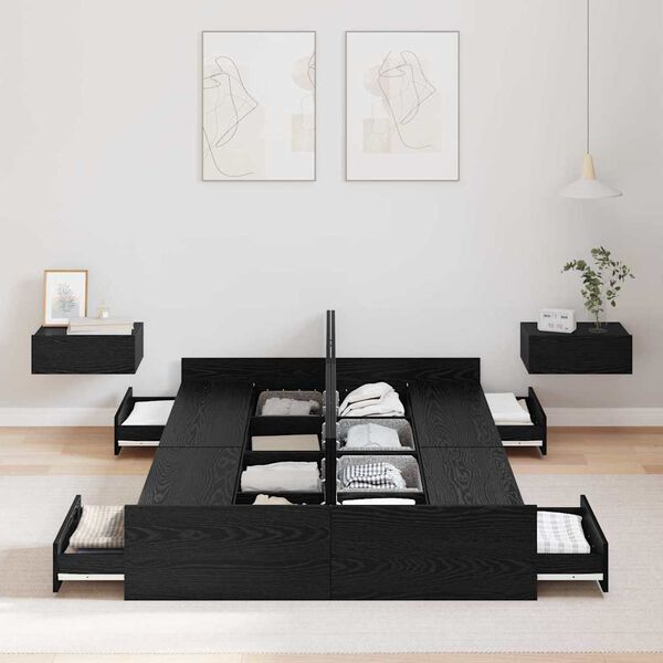 vidaXL Cadre de lit avec rangement avec tiroir Chêne noir 120 x 190 cm