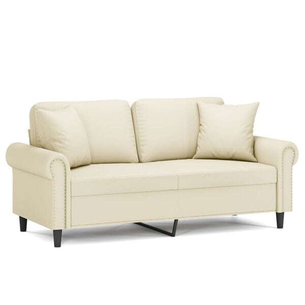 vidaXL Canap&eacute; 2 places avec oreillers cr&egrave;me 140 cm similicuir