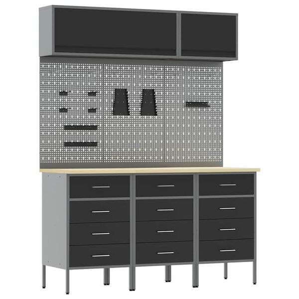 vidaXL Ensemble de placards de travail avec tiroir 8 pcs Noir