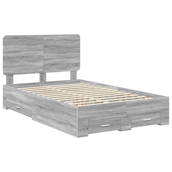 vidaXL Cadre de lit Gris Sonoma 135 x 190 cm Bois d'ing&eacute;nierie
