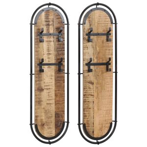 vidaXL Porte-manteaux muraux 4 crochets 2pcs bois massif manguier brut