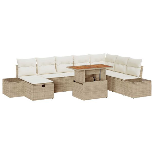 vidaXL Ensemble de canap&eacute; de jardin 9 pcs Beige Poly rotin