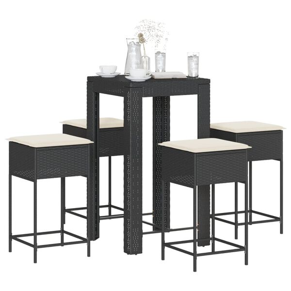 vidaXL Ensemble de bar de jardin 5 pcs avec coussins noir poly rotin