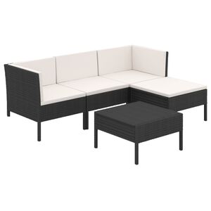 vidaXL Salon de jardin 5 pcs avec coussins r&eacute;sine tress&eacute;e noir