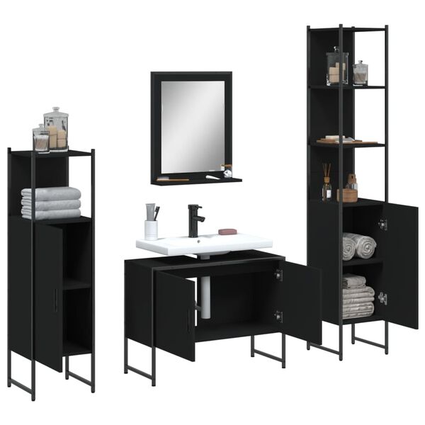 vidaXL Ensemble d&rsquo;armoires salle de bain 4 pcs noir bois d'ing&eacute;nierie