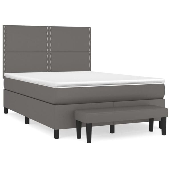 vidaXL Sommier &agrave; lattes de lit avec matelas Gris 140x190 cm Similicuir