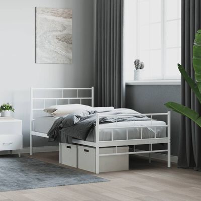 vidaXL Cadre de lit métal sans matelas et pied de lit blanc 107x203 cm