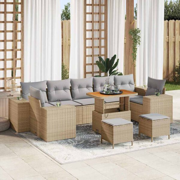 vidaXL Ensemble de canap&eacute; de jardin 10 pcs Beige et Gris clair