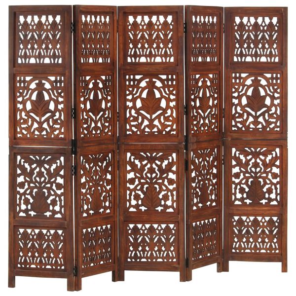 vidaXL Cloison de s&eacute;paration 5 panneaux Marron 200x165cm Bois manguier