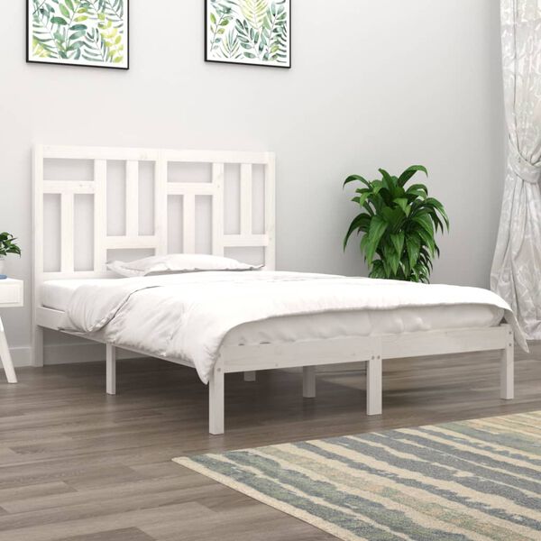vidaXL Cadre de lit sans matelas blanc 135x190 cm bois de pin massif