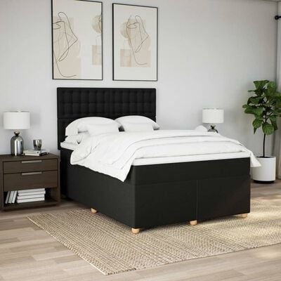 vidaXL Sommier à lattes de lit avec matelas Noir 140x200 cm Tissu