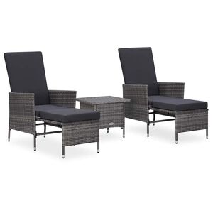 vidaXL Salon de jardin 3 pcs avec coussins R&eacute;sine tress&eacute;e Gris