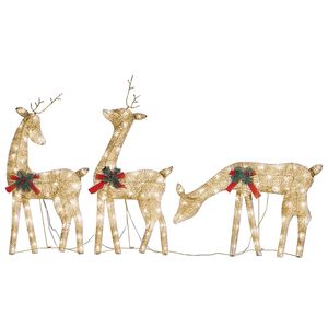 vidaXL Famille de rennes de No&euml;l 270x7x90 cm Dor&eacute; Blanc chaud Maille
