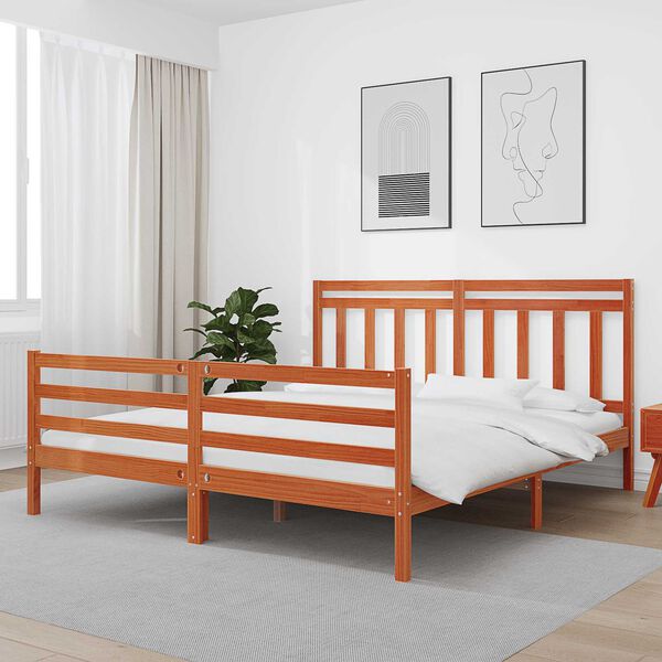 vidaXL Cadre de lit avec t&ecirc;te de lit Cire marron 180 x 200 cm