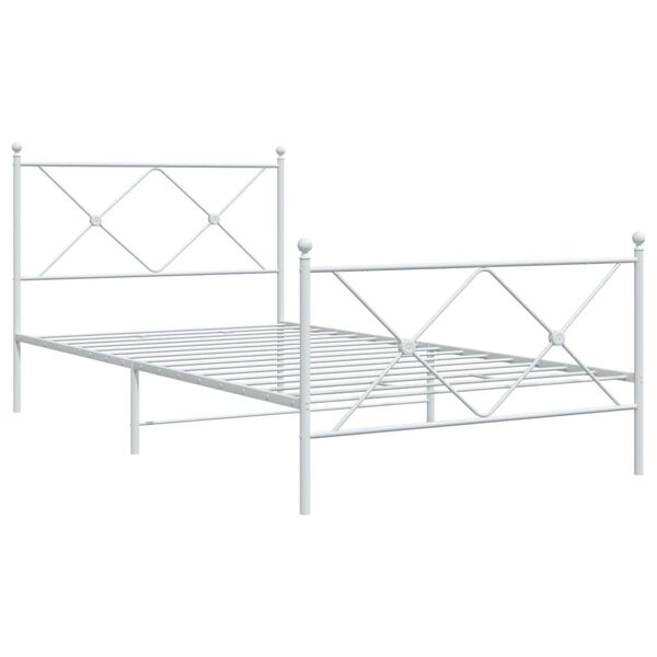 vidaXL Cadre de lit m&eacute;tal sans matelas et pied de lit blanc 107x203 cm