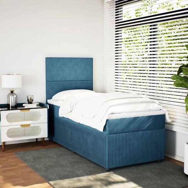 vidaXL Sommier &agrave; lattes de lit avec matelas Bleu fonc&eacute; 90x190 cm
