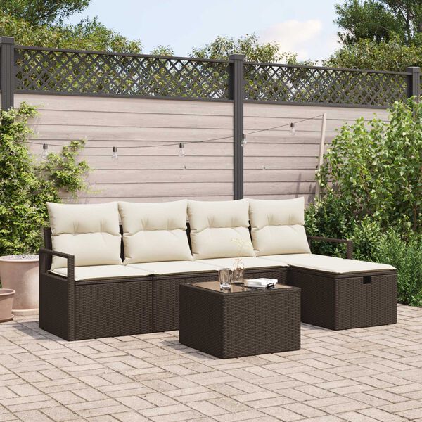 vidaXL Ensemble de canap&eacute; de jardin 6 pcs Marron Poly rotin