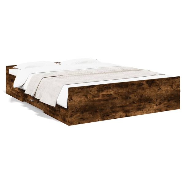 vidaXL Cadre de lit avec tiroirs sans matelas ch&ecirc;ne fum&eacute; 140x200 cm