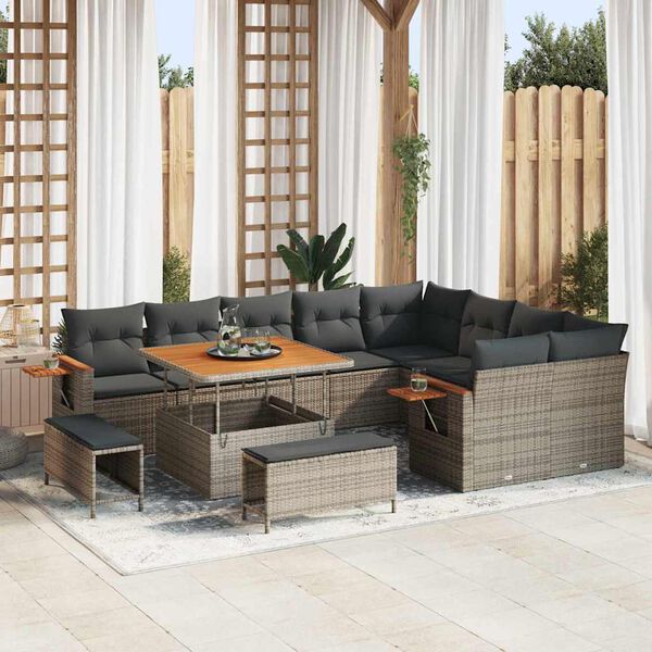 vidaXL Ensemble de canap&eacute; de jardin avec coussin 12 pcs Gris