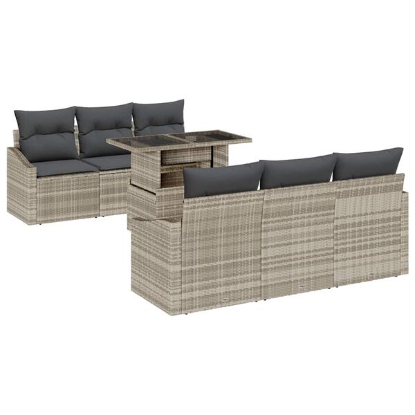 vidaXL Ensemble de canap&eacute; de jardin 7 pcs Gris clair polyrotin