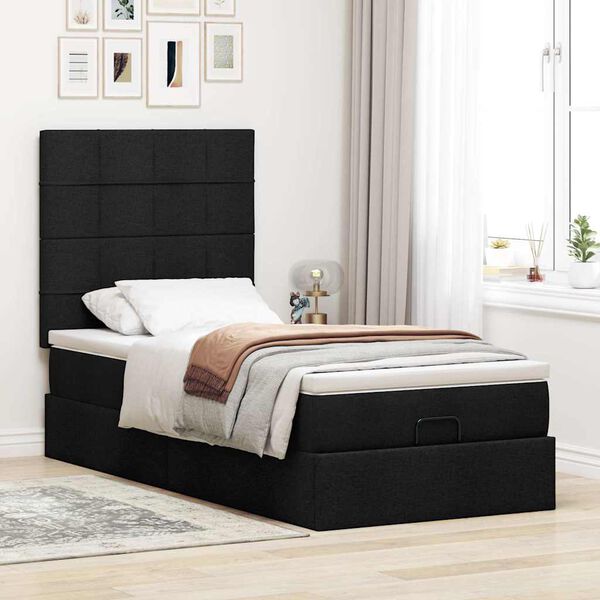 vidaXL Cadre de lit ottoman avec matelas noir 90x200 cm tissu