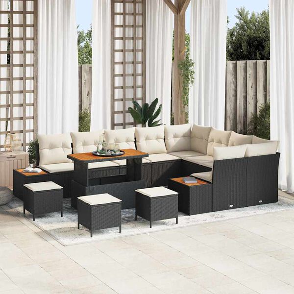 vidaXL Ensemble de canap&eacute; de jardin 13 pcs Noir Poly rotin