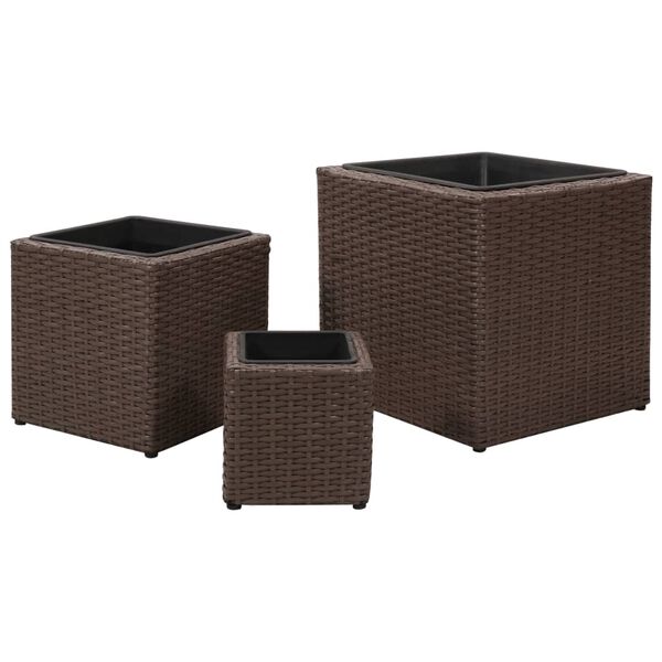 vidaXL Lits sur&eacute;lev&eacute;s de jardin 3 pcs R&eacute;sine tress&eacute;e Marron