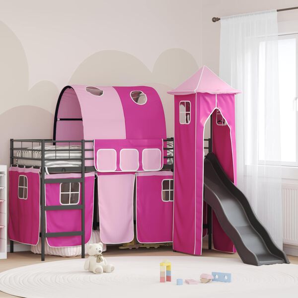 vidaXL Lit mezzanine pour enfants Noir et rose 90 x 190 cm M&eacute;tал