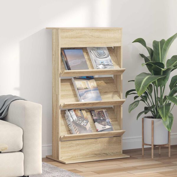 vidaXL &Eacute;tag&egrave;re &agrave; magazines avec &eacute;tag&egrave;re Ch&ecirc;ne Sonoma 70 x 41 x 126 cm