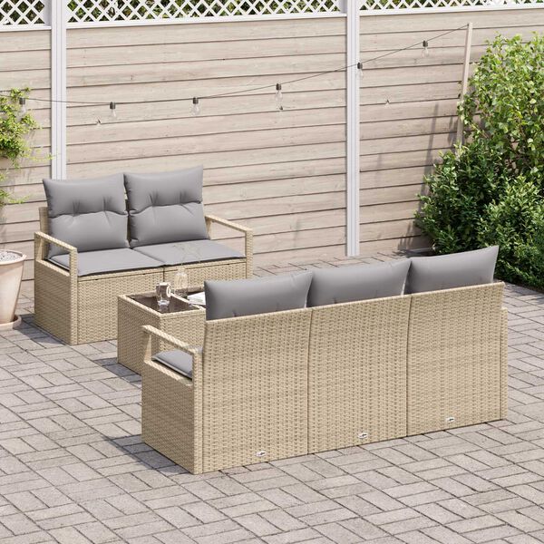vidaXL Ensemble de canap&eacute; de jardin 6 pcs Beige et gris polyrotin