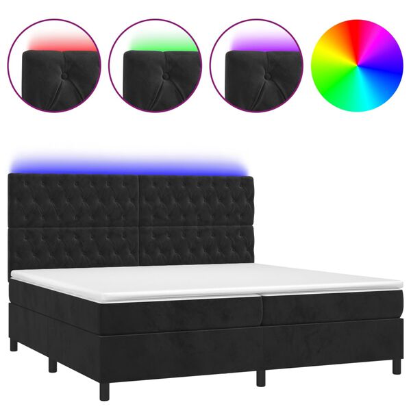 vidaXL Sommier &agrave; lattes de lit matelas et LED Noir 200x200 cm Velours