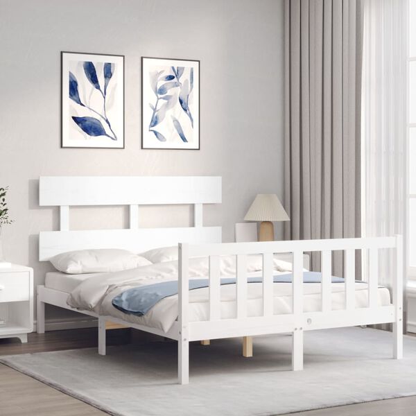 vidaXL Cadre de lit sans matelas blanc bois de pin massif