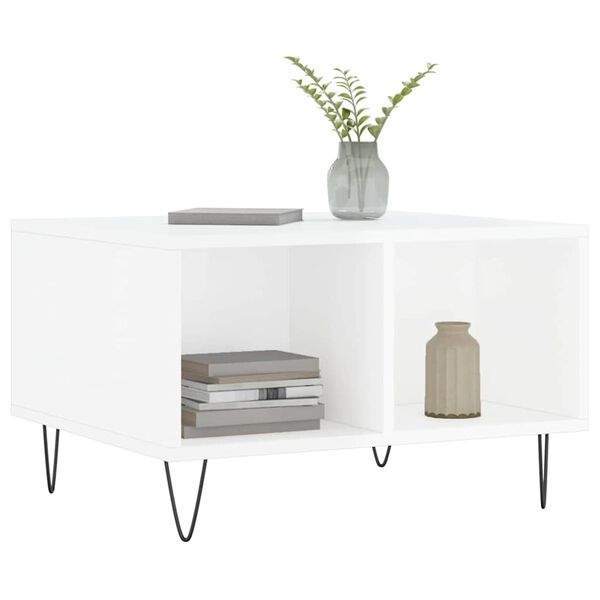vidaXL Table basse Blanc brillant 60x50x36,5 cm Bois d'ing&eacute;nierie