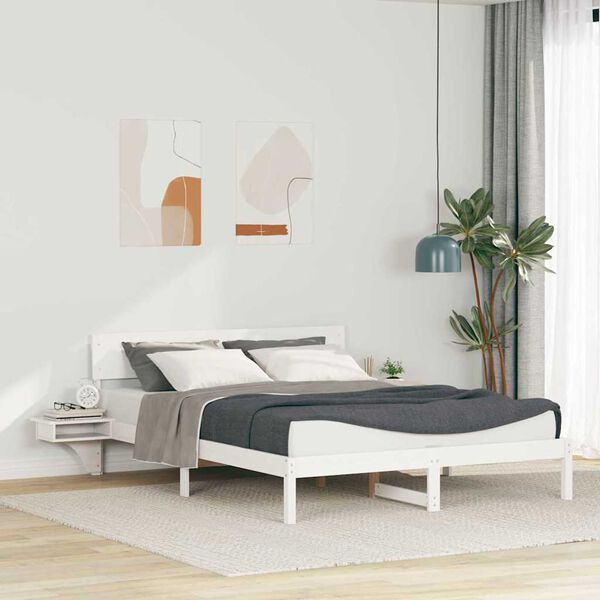 vidaXL Cadre de lit avec t&ecirc;te de lit Blanc 150 x 200 cm Pin massif