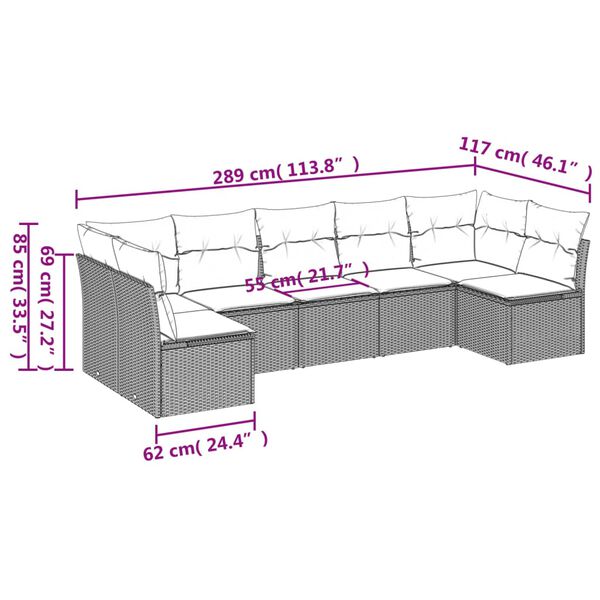 vidaXL Salon de jardin avec coussins 7 pcs gris r&eacute;sine tress&eacute;e