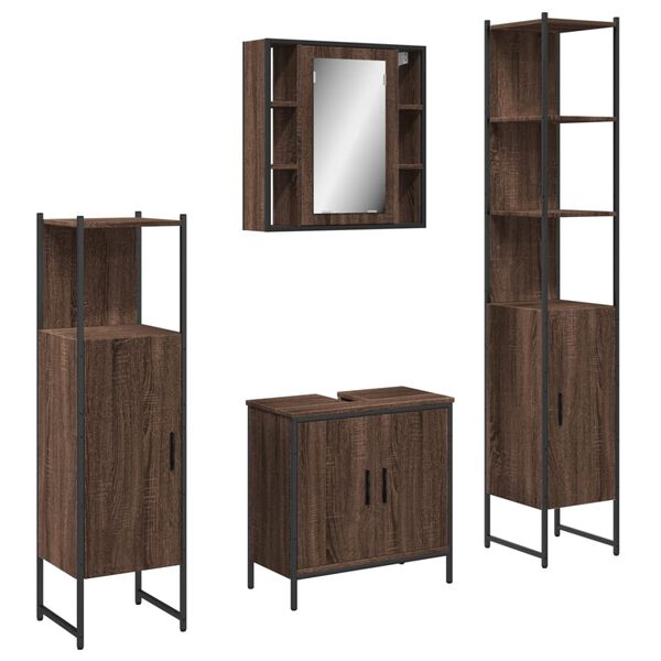 vidaXL Ensemble d'armoires de salle de bain 4 pcs ch&ecirc;ne marron
