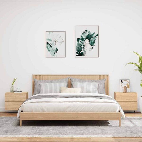 vidaXL Tables de chevet murales avec lumières LED 2 pcs chêne sonoma