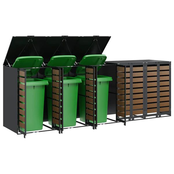vidaXL Rangement de poubelle &agrave; roulettes pour 3 poubelles Anthracite