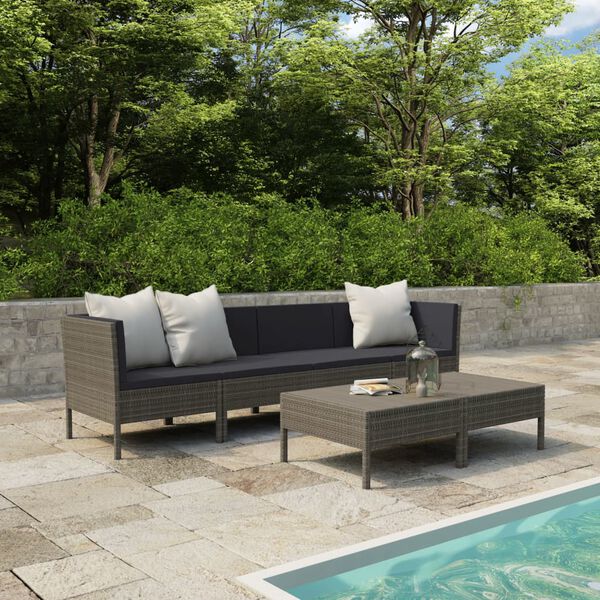 vidaXL Salon de jardin 6 pcs avec coussins r&eacute;sine tress&eacute;e gris