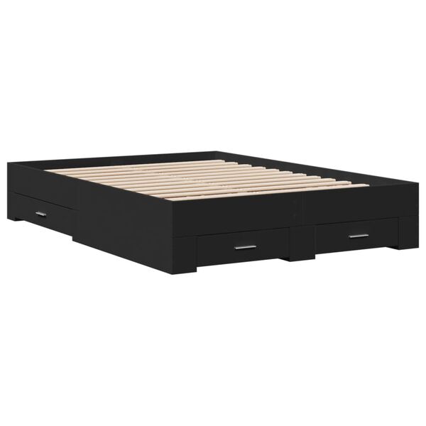 vidaXL Cadre de lit avec tiroirs sans matelas noir 135x190 cm