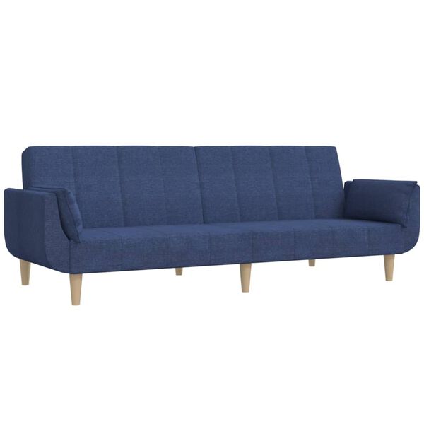 vidaXL Canap&eacute;-lit 2 places et tabouret deux oreillers Bleu Tissu